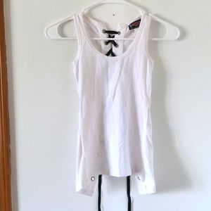 Hustler brand fitted tank with corset ribboned back
